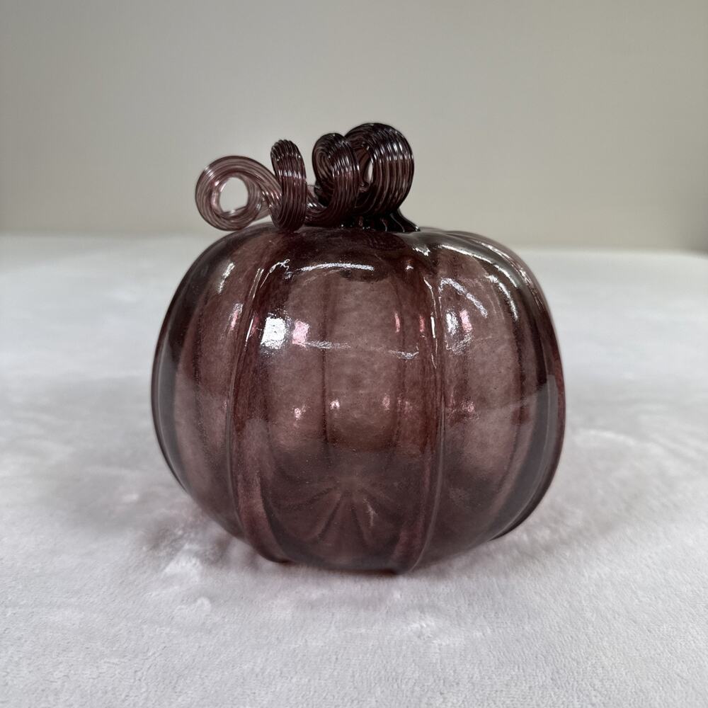 Art Glass Purple Pumpkin Figurine 6” Hand Blown Decorative Fall Harvest Home - Picture 4 of 12